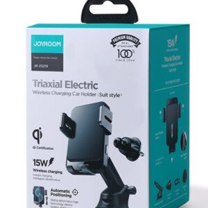 Joyroom Qi wireless 15W charger & electric phone holder (dashboard and air vent) black (JR-ZS219)