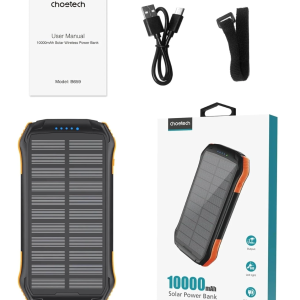 Choetech B659 Solar Power Bank 2X USB 10000mah QI 5W (Black-Orange)