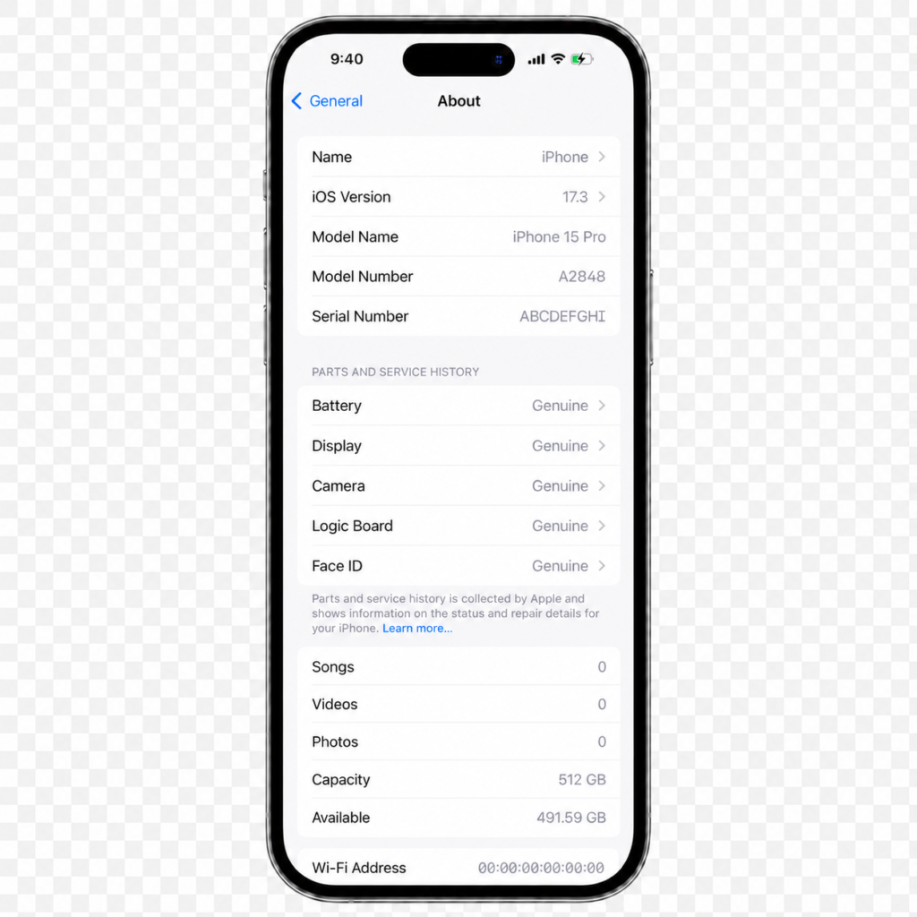 Genuine iPhone parts and service history visual